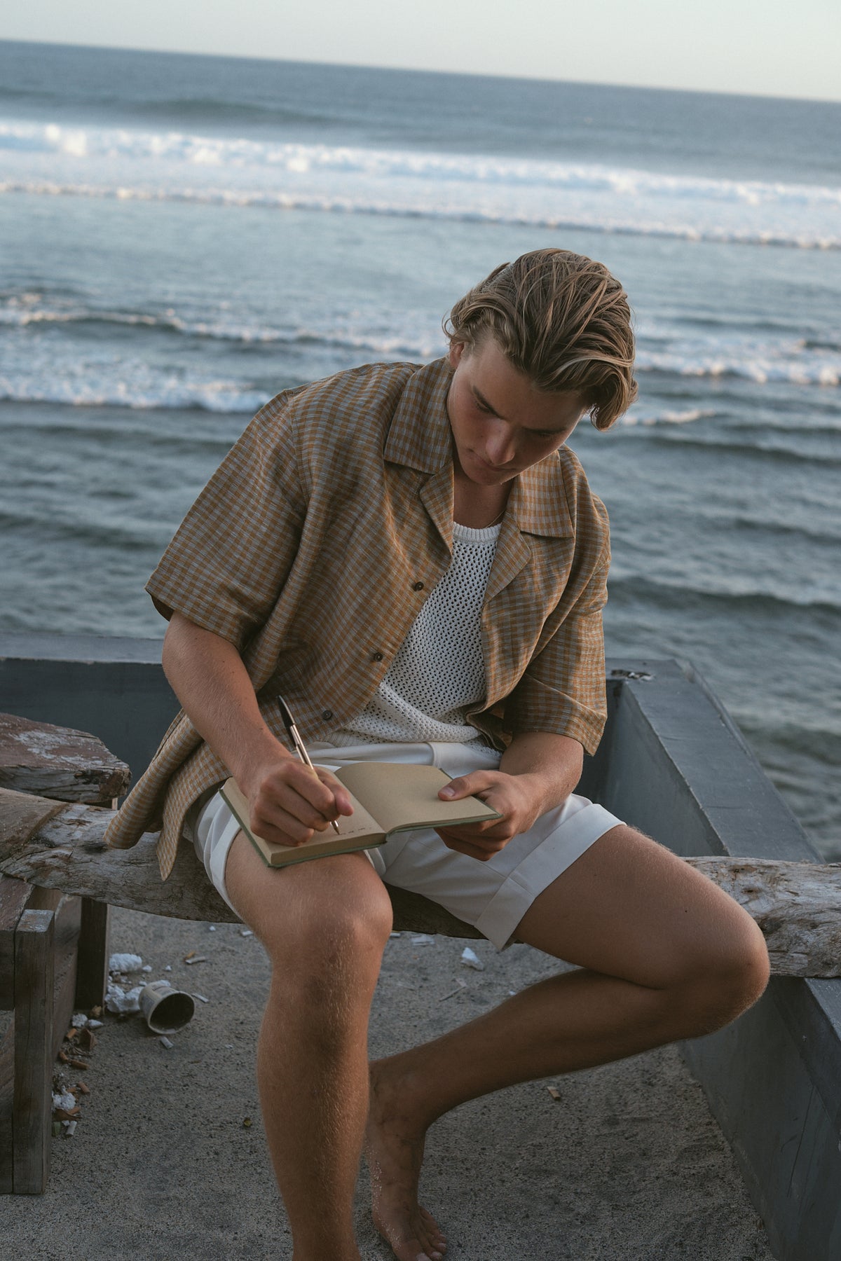 Terracotta Textured Check Cuban-Collar Shirt