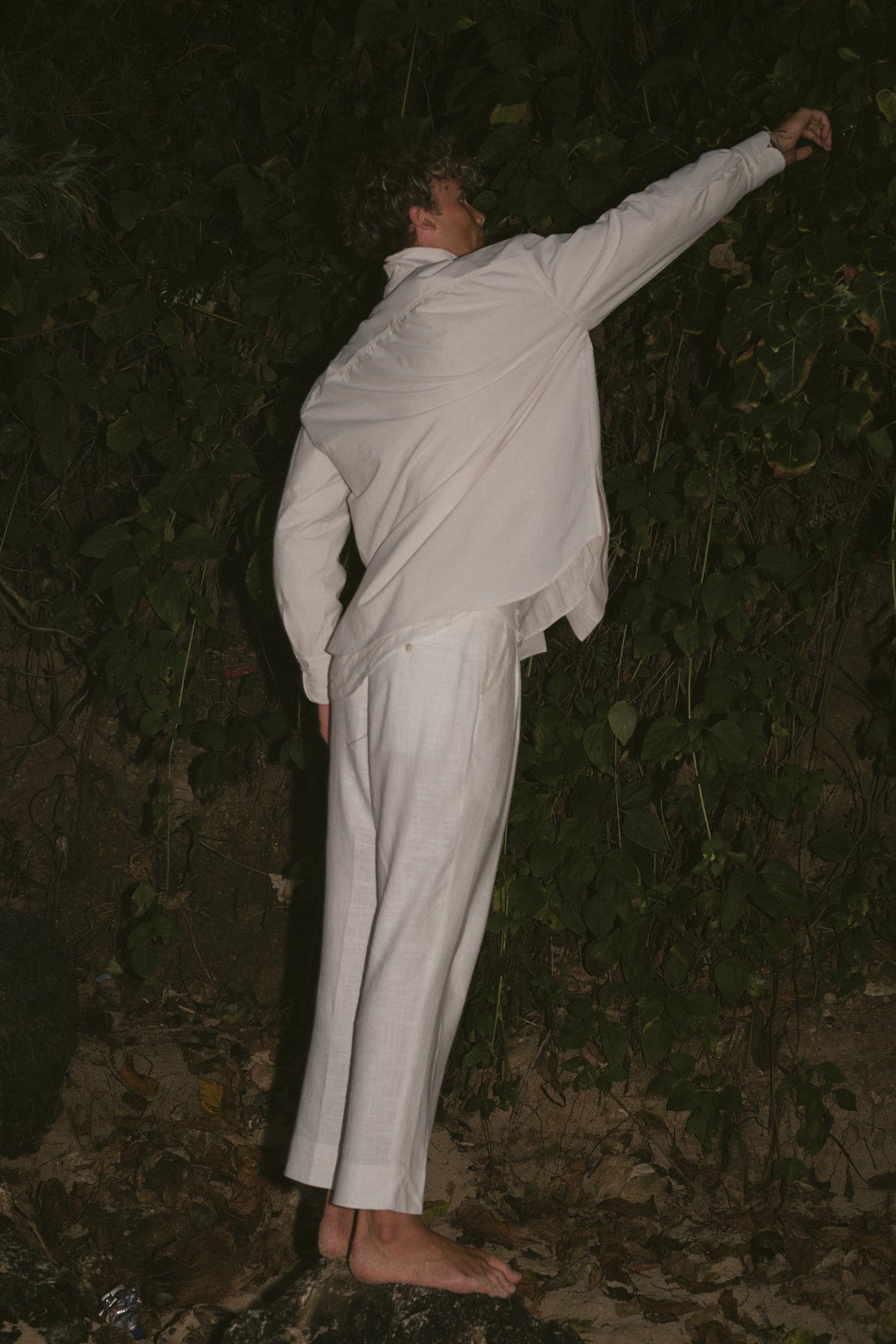 Bone White Hemp-Blend Stand-Collar Shirt Jacket
