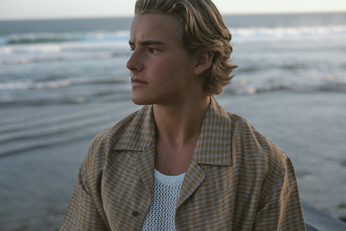 Terracotta Textured Check Cuban-Collar Shirt