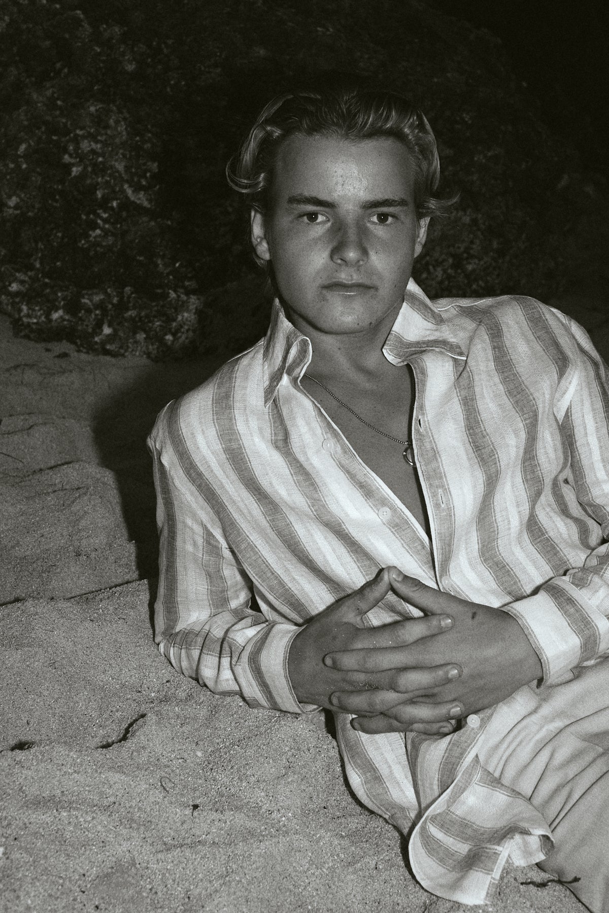 Italian Openwork Stripe Linen Shirt
