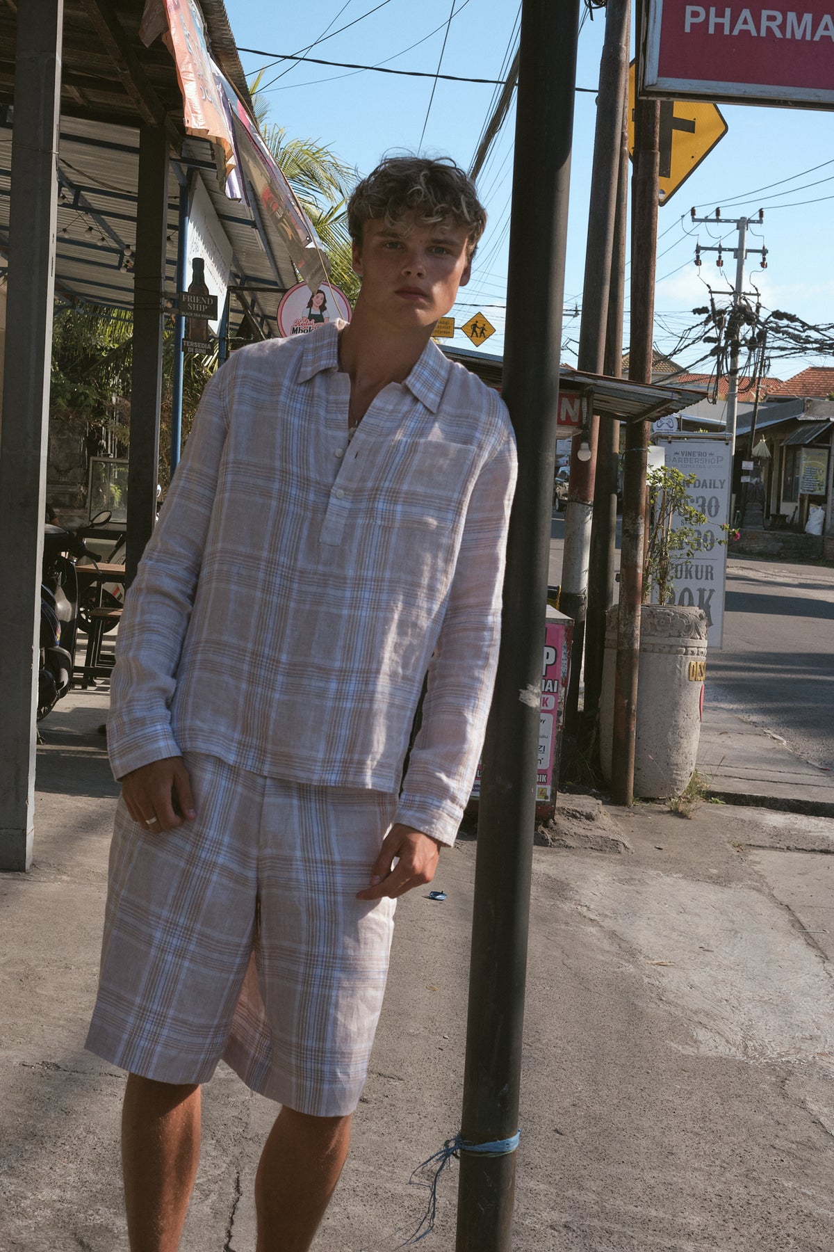 Linen-Blend Plaid Shorts