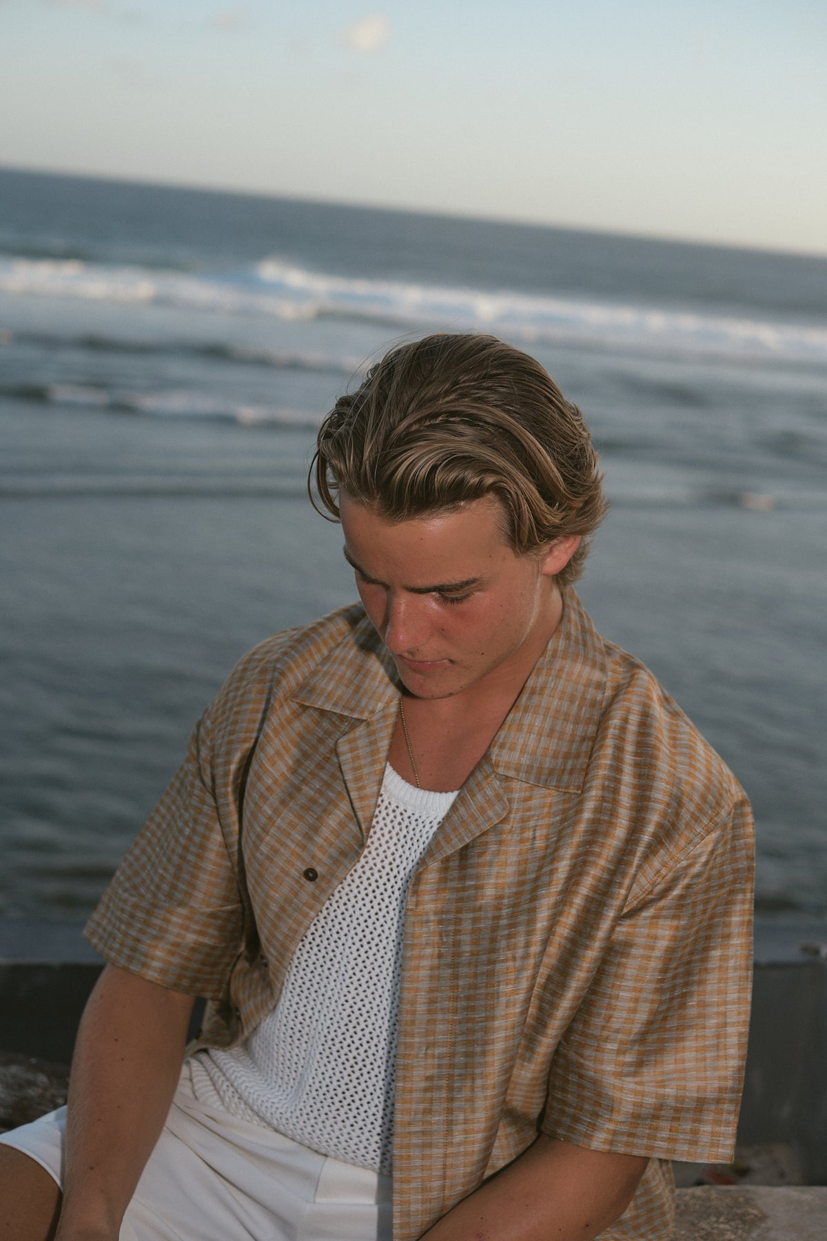 Terracotta Textured Check Cuban-Collar Shirt