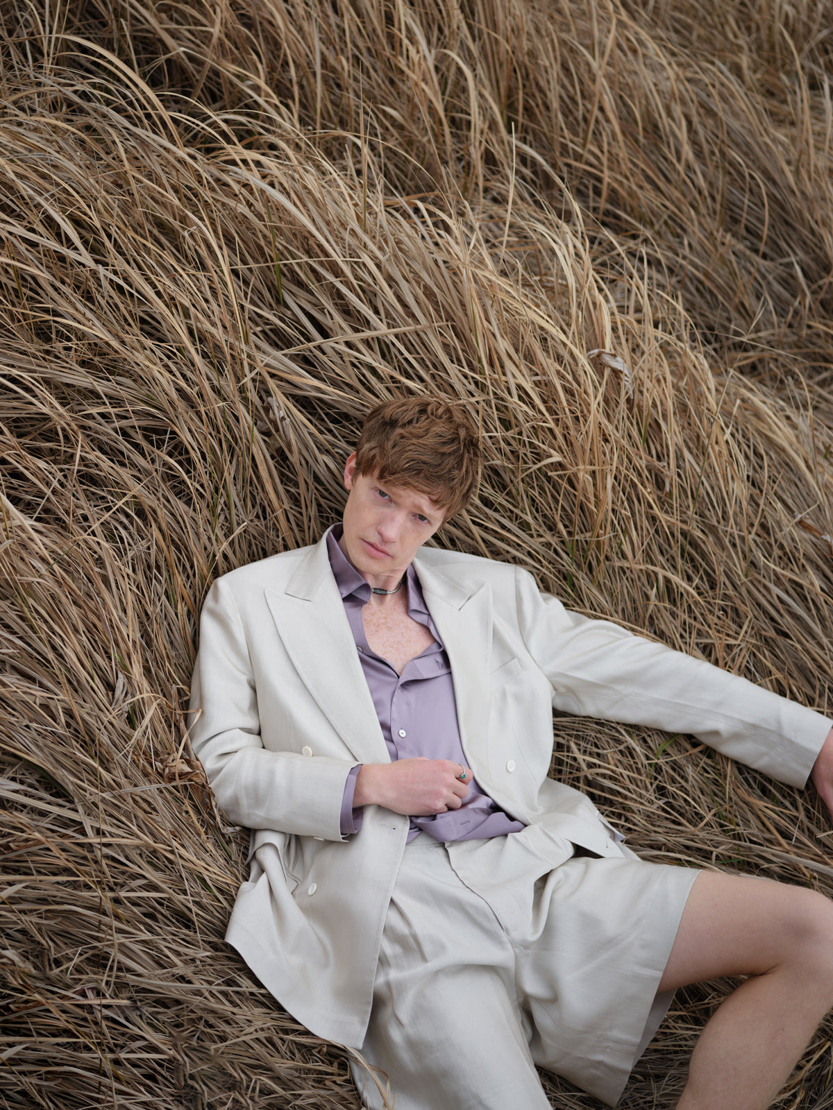 Ivory Double-breasted Boxy-fit Blazer