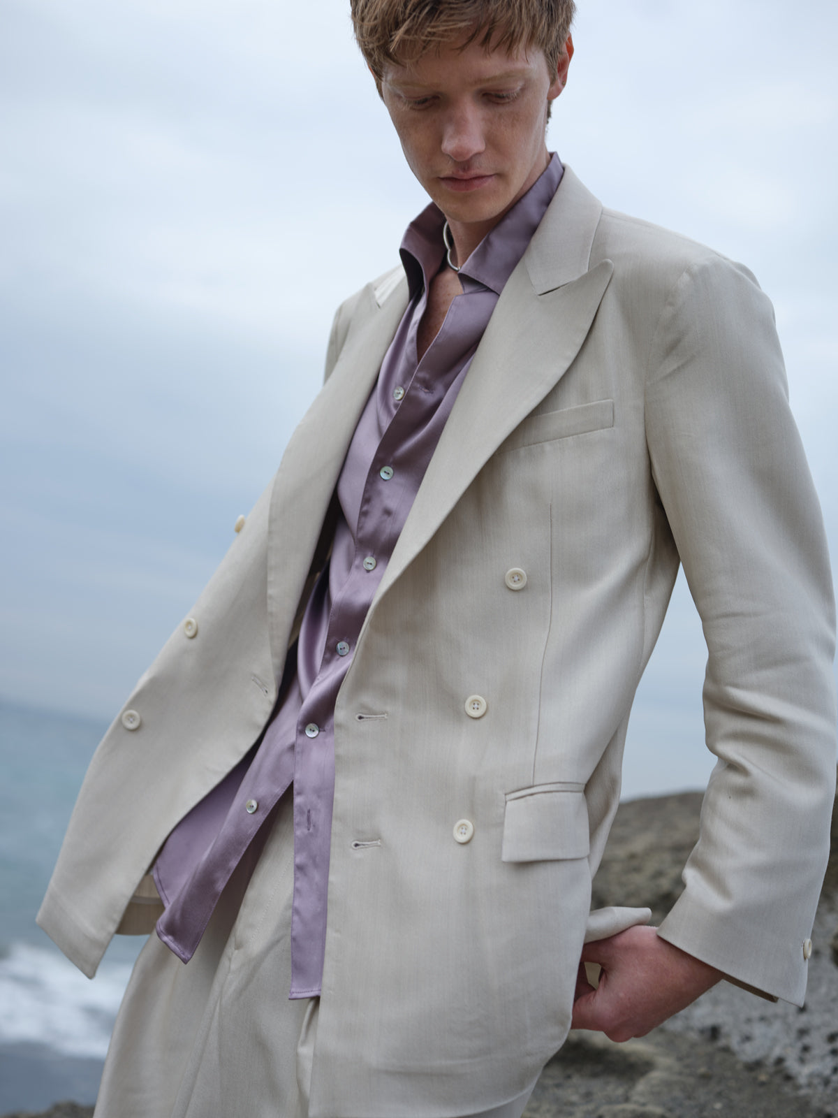 Ivory Double-breasted Boxy-fit Blazer